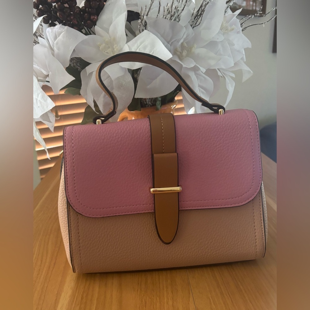 Elegant Pink and Tan Top-Handle Satchel